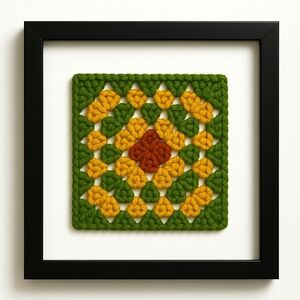 Handmade Granny Square Fall Wall decor  8x10 Wooden Frame Made to order Art